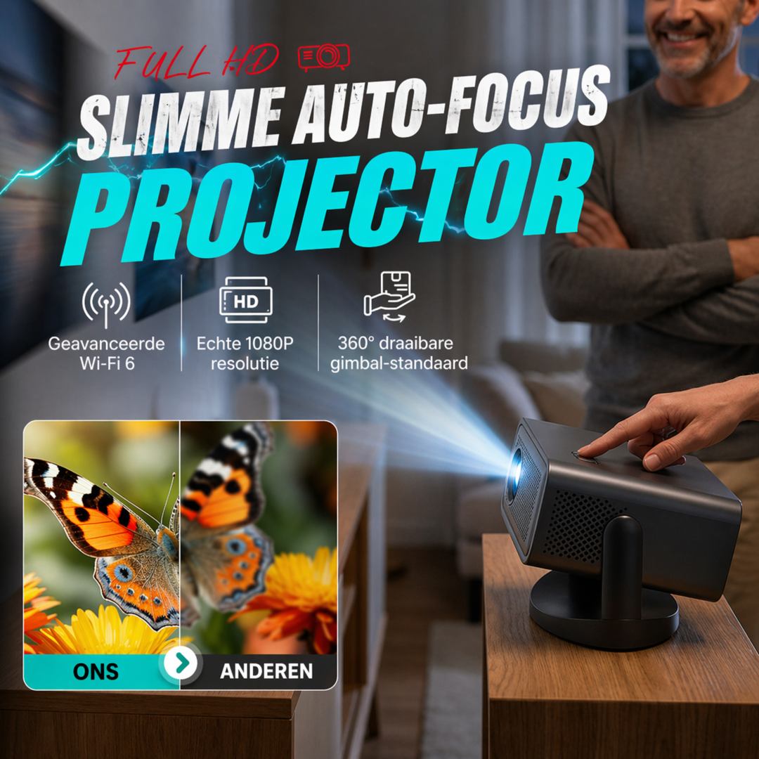 Vision Max™ Slimme Full HD-projector met automatische scherpstelling 1080p, Wi‑Fi 6, 360°