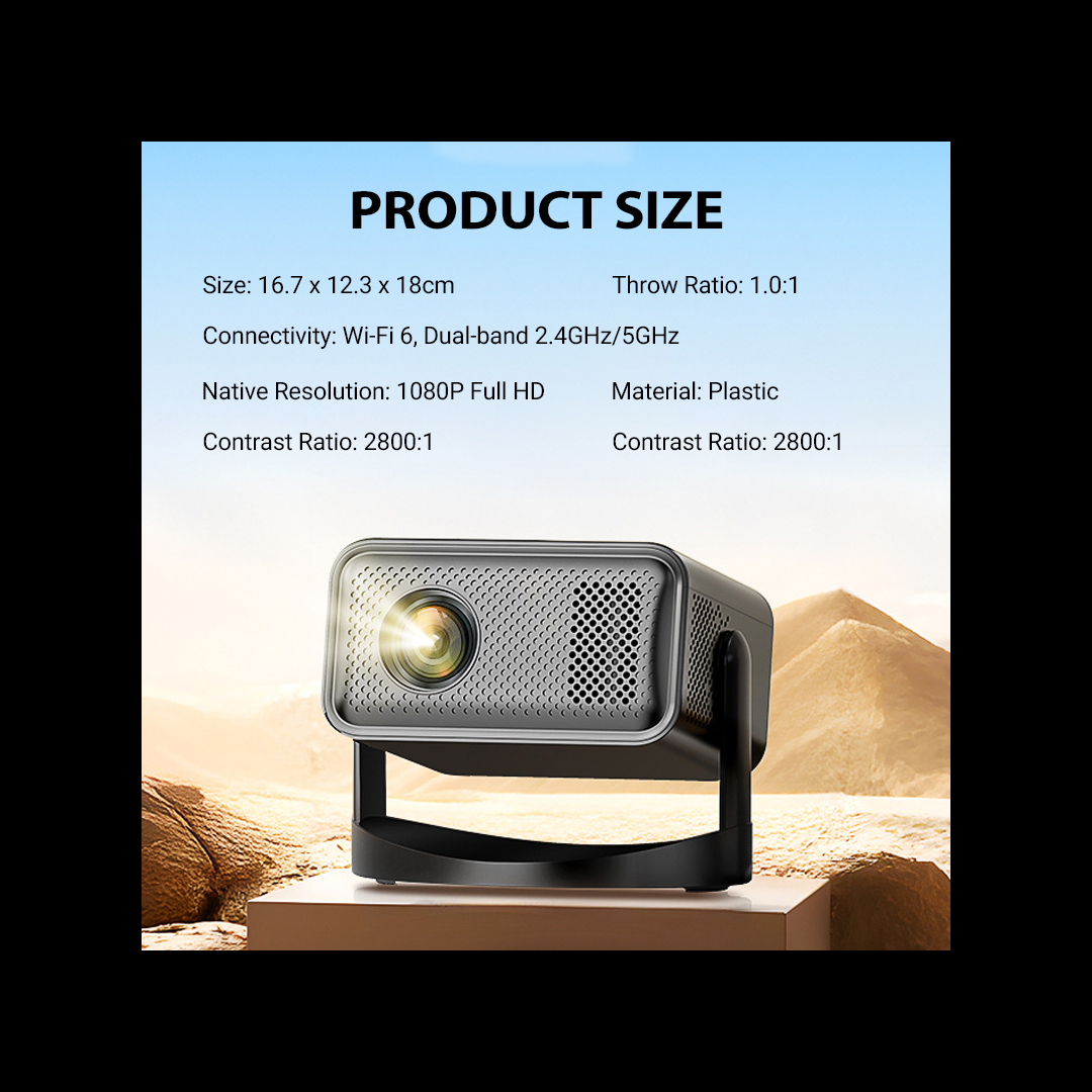 Vision Max™ Slimme Full HD-projector met automatische scherpstelling  1080p, Wi‑Fi 6, 360°